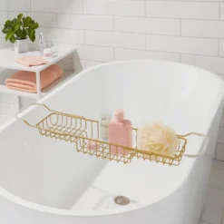 Metal Bathtub Tray With Expandable Arms Brass - Room Essentialsā¢
