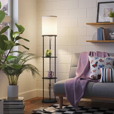 Shelf Floor Lamp Black (Includes LED Light Bulb) - Room Essentialsā¢
