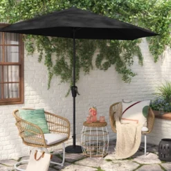 7.813'x8.83' Half Circle Patio Umbrella - Black Pole - Room Essentialsā¢