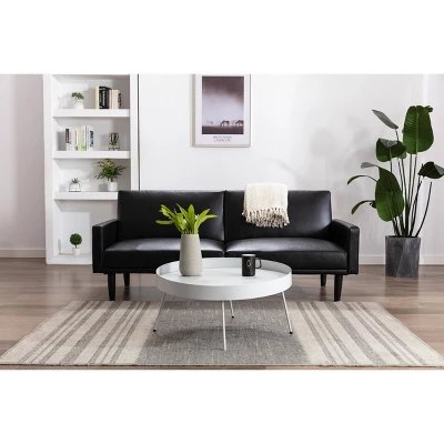 Faux Leather Futon Sofa With Arms Black - Room Essentialsā¢