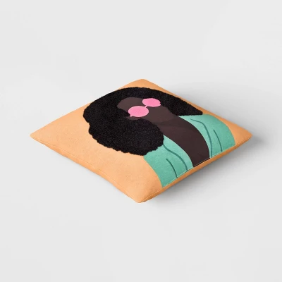 Square Woman With Pink Sunglasses Embroidered Cotton Square Throw Pillow Orange - Room Essentials⢠- Image 2
