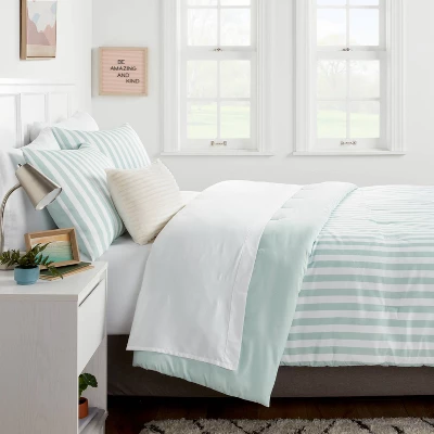 Microfiber Reversible Stripe Comforter Mint Green - Room Essentialsā¢