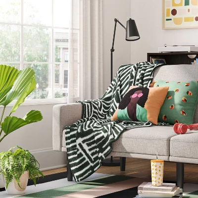 Square Woman With Pink Sunglasses Embroidered Cotton Square Throw Pillow Orange - Room Essentialsā¢